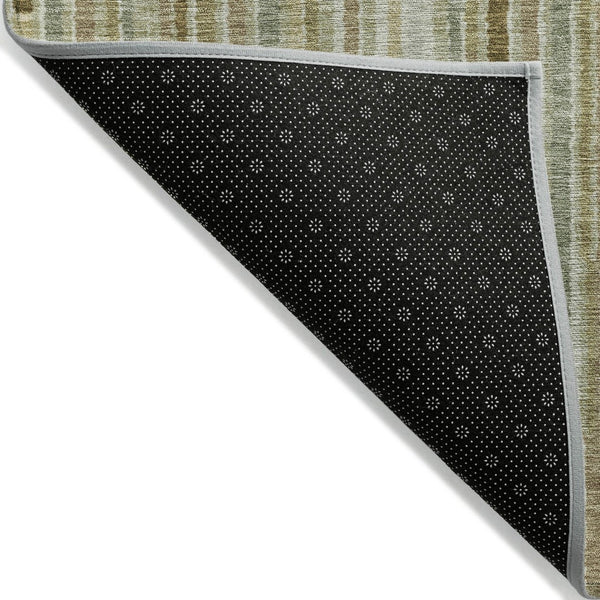 HomeRoots 5' Stylish Khaki and Olive Green Striped Washable Rug for Indoor and Outdoor Versatile Use 8' Round 631541