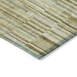 HomeRoots 5' Stylish Khaki and Olive Green Striped Washable Rug for Indoor and Outdoor Versatile Use 8' Round 631541
