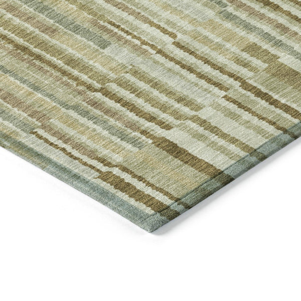 HomeRoots 5' Stylish Khaki and Olive Green Striped Washable Rug for Indoor and Outdoor Versatile Use 8' Round 631541