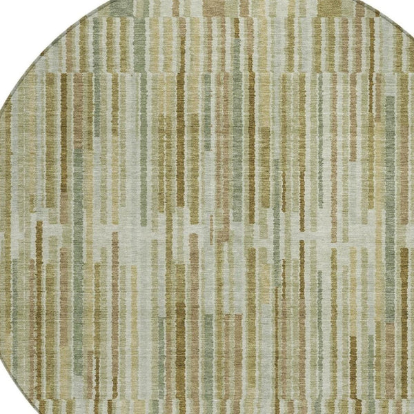 HomeRoots 5' Stylish Khaki and Olive Green Striped Washable Rug for Indoor and Outdoor Versatile Use 8' Round 631541