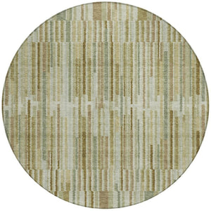 HomeRoots 5' Stylish Khaki and Olive Green Striped Washable Rug for Indoor and Outdoor Versatile Use 8' Round 631541