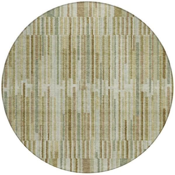 HomeRoots 5' Stylish Khaki and Olive Green Striped Washable Rug for Indoor and Outdoor Versatile Use 8' Round 631541