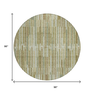 HomeRoots 5' Stylish Khaki and Olive Green Striped Washable Rug for Indoor and Outdoor Versatile Use 8' Round 631541