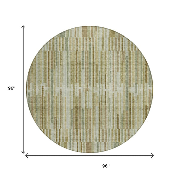 HomeRoots 5' Stylish Khaki and Olive Green Striped Washable Rug for Indoor and Outdoor Versatile Use 8' Round 631541