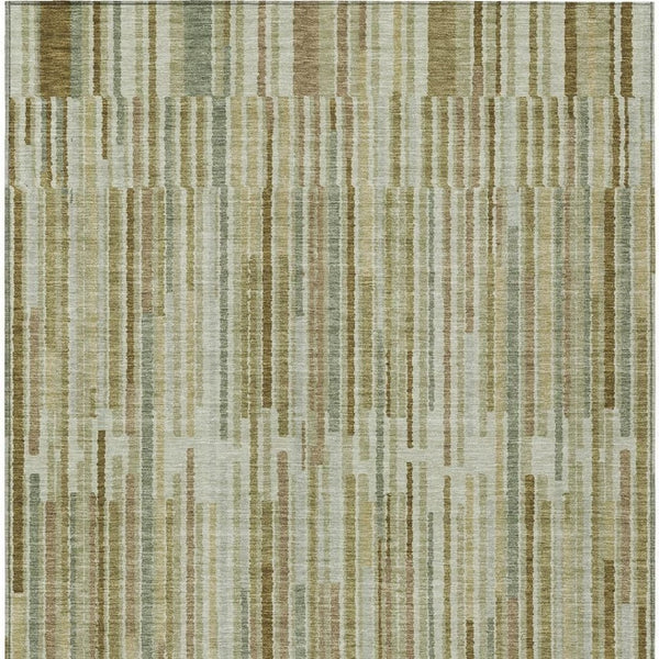 HomeRoots 5' Stylish Khaki and Olive Green Striped Washable Rug for Indoor and Outdoor Versatile Use 8' X 10' 631542