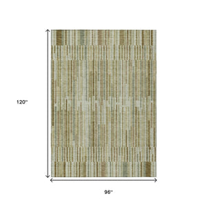 HomeRoots 5' Stylish Khaki and Olive Green Striped Washable Rug for Indoor and Outdoor Versatile Use 8' X 10' 631542