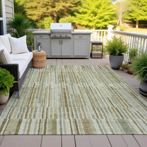 HomeRoots 5' Stylish Khaki and Olive Green Striped Washable Rug for Indoor and Outdoor Versatile Use 8' X 10' 631542