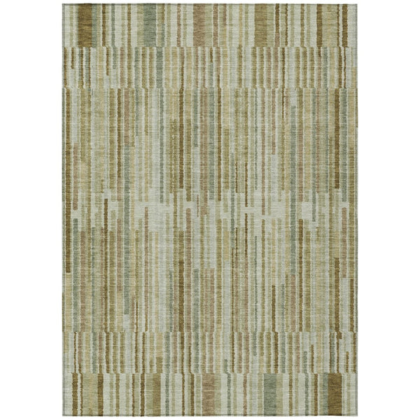 HomeRoots 5' Stylish Khaki and Olive Green Striped Washable Rug for Indoor and Outdoor Versatile Use 10' X 14' 631544