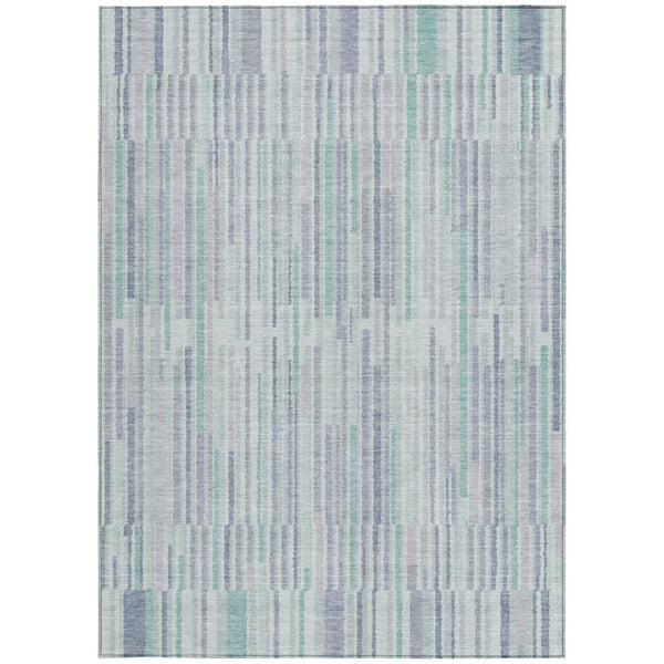 HomeRoots 5' Mint Green and Ivory Striped Washable Area Rug for Indoor and Outdoor Spaces – Durable & Stylish 5' X 8' 631546