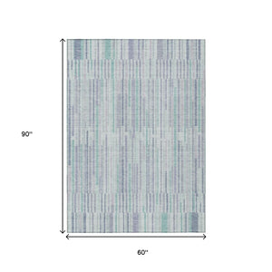 HomeRoots 5' Mint Green and Ivory Striped Washable Area Rug for Indoor and Outdoor Spaces – Durable & Stylish 5' X 8' 631546