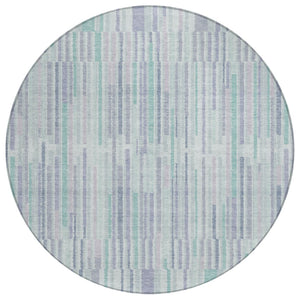 HomeRoots 5' Mint Green and Ivory Striped Washable Area Rug for Indoor and Outdoor Spaces – Durable & Stylish 8' Round 631547