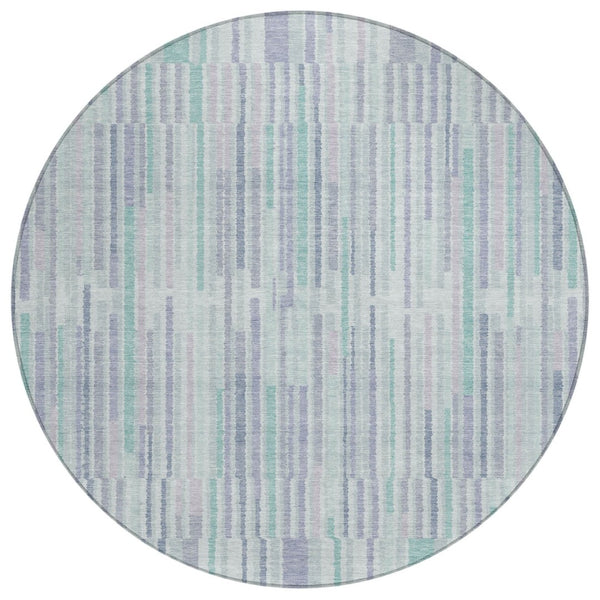 HomeRoots 5' Mint Green and Ivory Striped Washable Area Rug for Indoor and Outdoor Spaces – Durable & Stylish 8' Round 631547