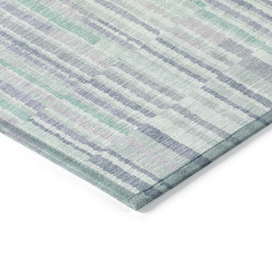 HomeRoots 5' Mint Green and Ivory Striped Washable Area Rug for Indoor and Outdoor Spaces – Durable & Stylish 8' Round 631547
