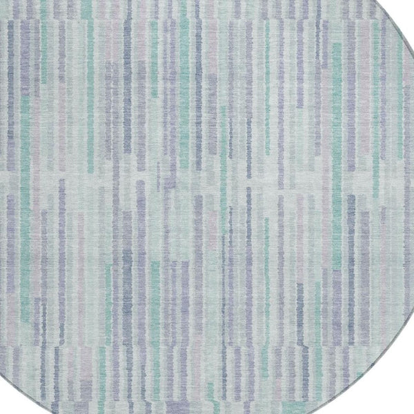 HomeRoots 5' Mint Green and Ivory Striped Washable Area Rug for Indoor and Outdoor Spaces – Durable & Stylish 8' Round 631547