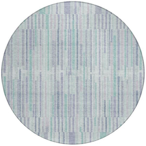 HomeRoots 5' Mint Green and Ivory Striped Washable Area Rug for Indoor and Outdoor Spaces – Durable & Stylish 8' Round 631547