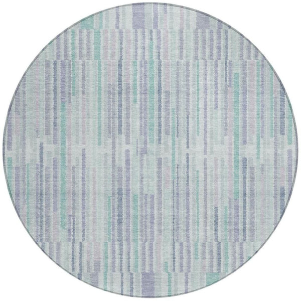 HomeRoots 5' Mint Green and Ivory Striped Washable Area Rug for Indoor and Outdoor Spaces – Durable & Stylish 8' Round 631547
