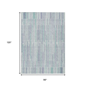 HomeRoots 5' Mint Green and Ivory Striped Washable Area Rug for Indoor and Outdoor Spaces – Durable & Stylish 8' X 10' 631548