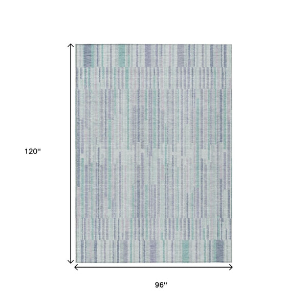 HomeRoots 5' Mint Green and Ivory Striped Washable Area Rug for Indoor and Outdoor Spaces – Durable & Stylish 8' X 10' 631548