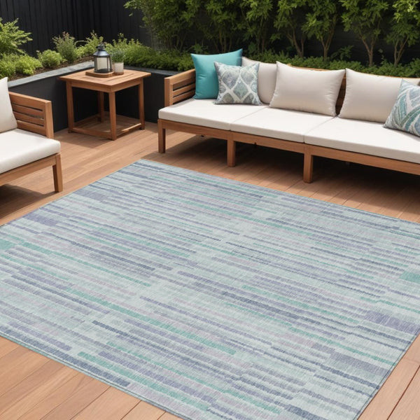 HomeRoots 5' Mint Green and Ivory Striped Washable Area Rug for Indoor and Outdoor Spaces – Durable & Stylish 8' X 10' 631548