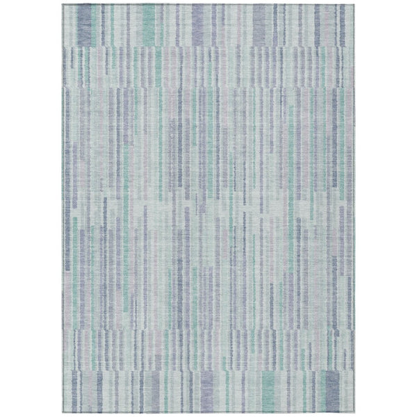 HomeRoots 5' Mint Green and Ivory Striped Washable Area Rug for Indoor and Outdoor Spaces – Durable & Stylish 8' X 10' 631548