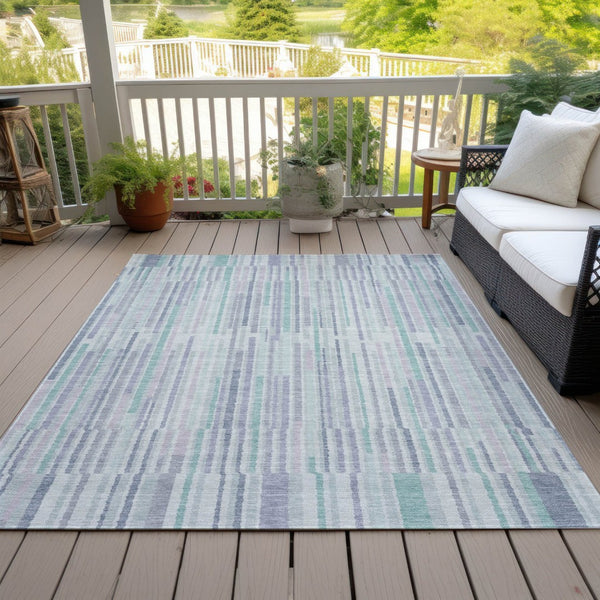 HomeRoots 5' Mint Green and Ivory Striped Washable Area Rug for Indoor and Outdoor Spaces – Durable & Stylish 8' X 10' 631548