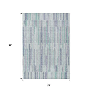 HomeRoots 5' Mint Green and Ivory Striped Washable Area Rug for Indoor and Outdoor Spaces – Durable & Stylish 9' X 12' 631549