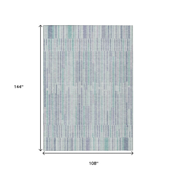 HomeRoots 5' Mint Green and Ivory Striped Washable Area Rug for Indoor and Outdoor Spaces – Durable & Stylish 9' X 12' 631549