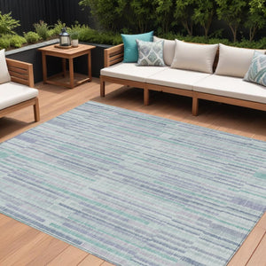 HomeRoots 5' Mint Green and Ivory Striped Washable Area Rug for Indoor and Outdoor Spaces – Durable & Stylish 9' X 12' 631549