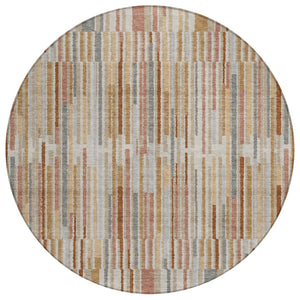 HomeRoots 5' Durable Rust and Ivory Striped Washable Area Rug for Indoor and Outdoor Spaces, Easy Care 8' Round 631553