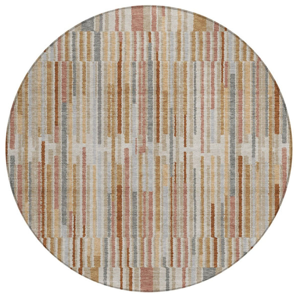 HomeRoots 5' Durable Rust and Ivory Striped Washable Area Rug for Indoor and Outdoor Spaces, Easy Care 8' Round 631553