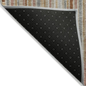 HomeRoots 5' Durable Rust and Ivory Striped Washable Area Rug for Indoor and Outdoor Spaces, Easy Care 8' Round 631553