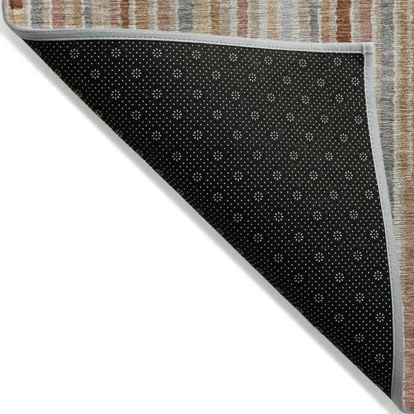 HomeRoots 5' Durable Rust and Ivory Striped Washable Area Rug for Indoor and Outdoor Spaces, Easy Care 8' Round 631553