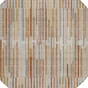 HomeRoots 5' Durable Rust and Ivory Striped Washable Area Rug for Indoor and Outdoor Spaces, Easy Care 8' Round 631553