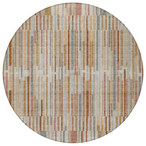 HomeRoots 5' Durable Rust and Ivory Striped Washable Area Rug for Indoor and Outdoor Spaces, Easy Care 8' Round 631553