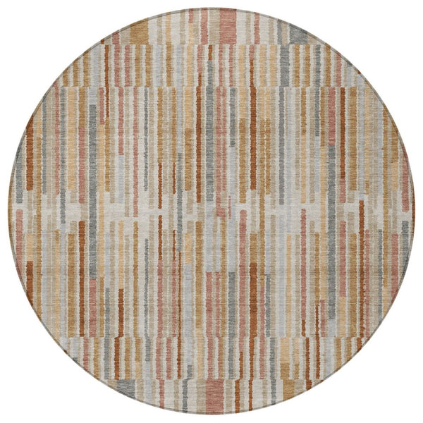 HomeRoots 5' Durable Rust and Ivory Striped Washable Area Rug for Indoor and Outdoor Spaces, Easy Care 8' Round 631553