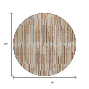 HomeRoots 5' Durable Rust and Ivory Striped Washable Area Rug for Indoor and Outdoor Spaces, Easy Care 8' Round 631553
