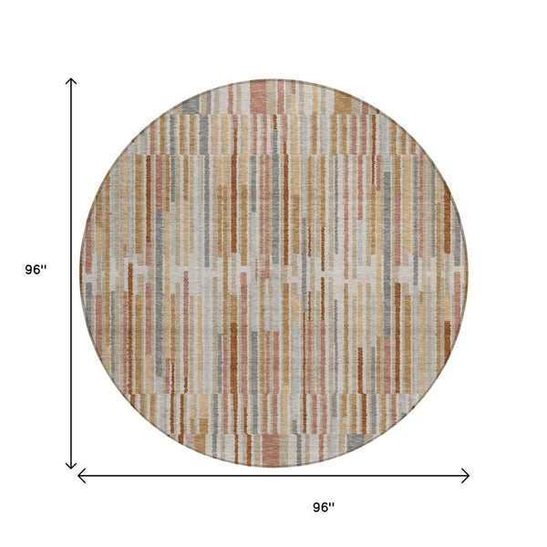 HomeRoots 5' Durable Rust and Ivory Striped Washable Area Rug for Indoor and Outdoor Spaces, Easy Care 8' Round 631553