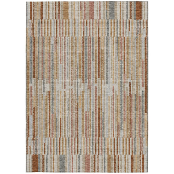 HomeRoots 5' Durable Rust and Ivory Striped Washable Area Rug for Indoor and Outdoor Spaces, Easy Care 8' X 10' 631554