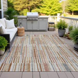 HomeRoots 5' Durable Rust and Ivory Striped Washable Area Rug for Indoor and Outdoor Spaces, Easy Care 8' X 10' 631554