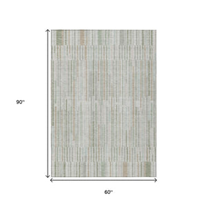HomeRoots 5' Stylish Sage and Ivory Striped Area Rug – Durable, Washable, Perfect for Indoor and Outdoor Use 5' X 8' 631558