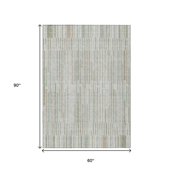 HomeRoots 5' Stylish Sage and Ivory Striped Area Rug – Durable, Washable, Perfect for Indoor and Outdoor Use 5' X 8' 631558