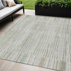 HomeRoots 5' Stylish Sage and Ivory Striped Area Rug – Durable, Washable, Perfect for Indoor and Outdoor Use 5' X 8' 631558