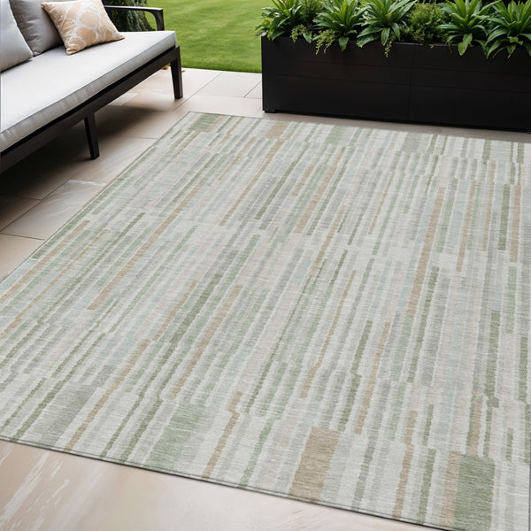 HomeRoots 5' Stylish Sage and Ivory Striped Area Rug – Durable, Washable, Perfect for Indoor and Outdoor Use 5' X 8' 631558