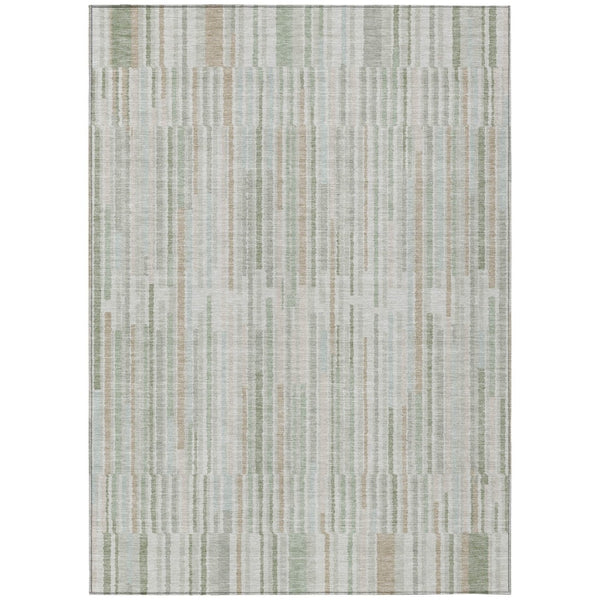 HomeRoots 5' Stylish Sage and Ivory Striped Area Rug – Durable, Washable, Perfect for Indoor and Outdoor Use 5' X 8' 631558