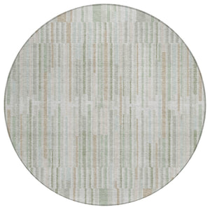 HomeRoots 5' Stylish Sage and Ivory Striped Area Rug – Durable, Washable, Perfect for Indoor and Outdoor Use 8' Round 631559
