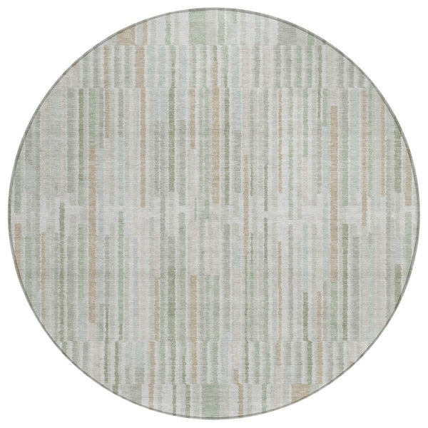 HomeRoots 5' Stylish Sage and Ivory Striped Area Rug – Durable, Washable, Perfect for Indoor and Outdoor Use 8' Round 631559