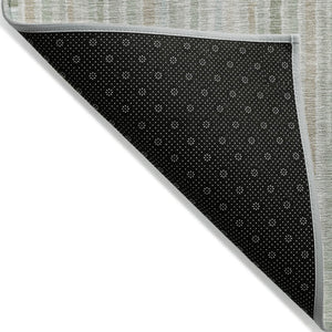 HomeRoots 5' Stylish Sage and Ivory Striped Area Rug – Durable, Washable, Perfect for Indoor and Outdoor Use 8' Round 631559