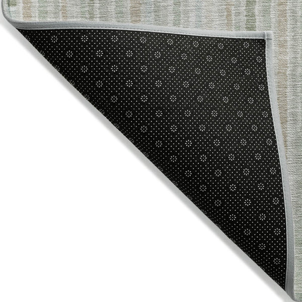 HomeRoots 5' Stylish Sage and Ivory Striped Area Rug – Durable, Washable, Perfect for Indoor and Outdoor Use 8' Round 631559