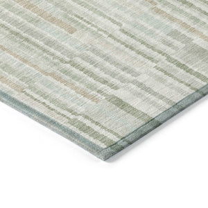 HomeRoots 5' Stylish Sage and Ivory Striped Area Rug – Durable, Washable, Perfect for Indoor and Outdoor Use 8' Round 631559