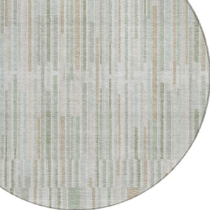 HomeRoots 5' Stylish Sage and Ivory Striped Area Rug – Durable, Washable, Perfect for Indoor and Outdoor Use 8' Round 631559